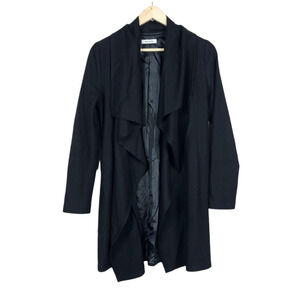Azalea Womens Jacket Medium Black Wool Cascading Front Layering Sweater Coat